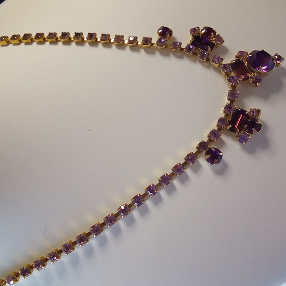 Victorian  Amethyst Rhinestone Juliana Necklace In Gold - Picture 4 of 9
